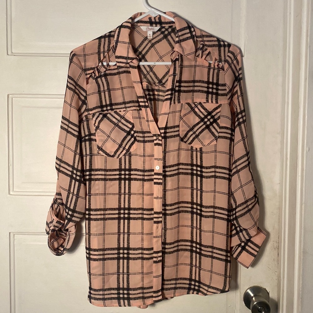Candies sheer pink flannel button up